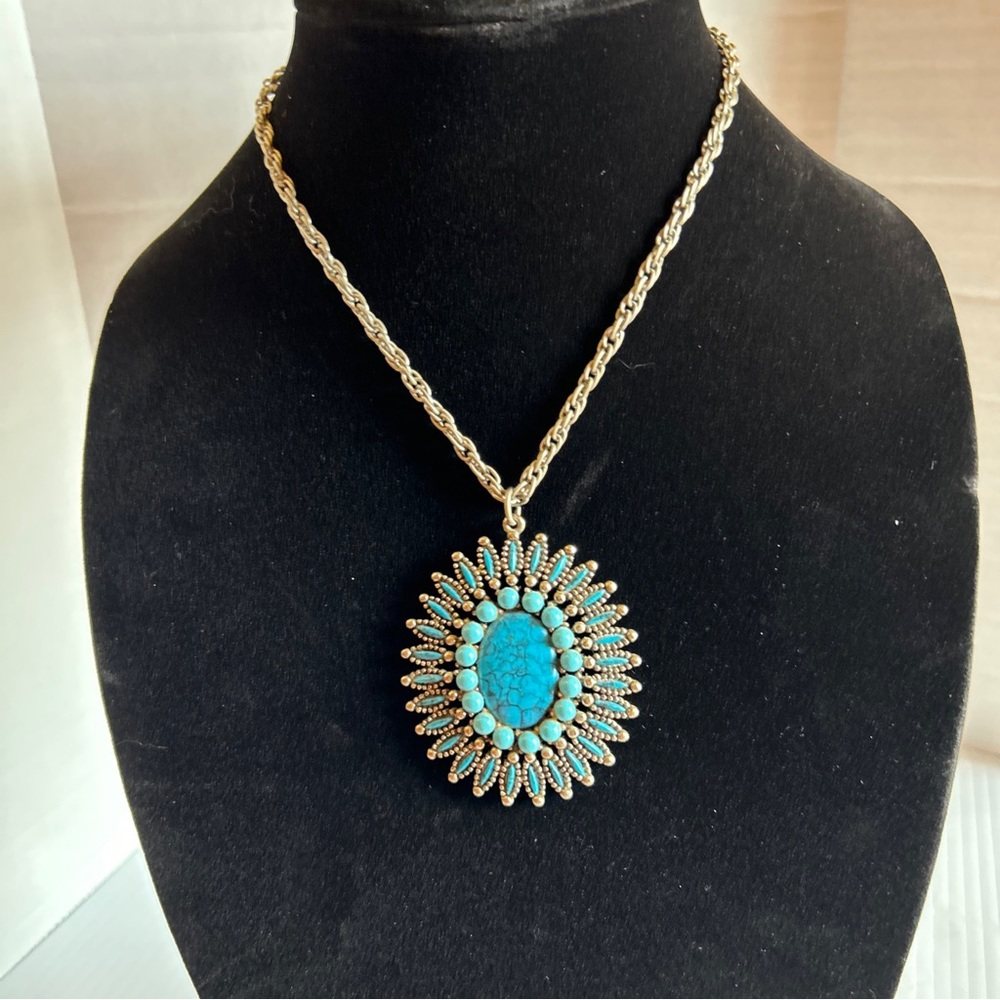 Vintage signed JJ Silvertone faux turquoise necklace